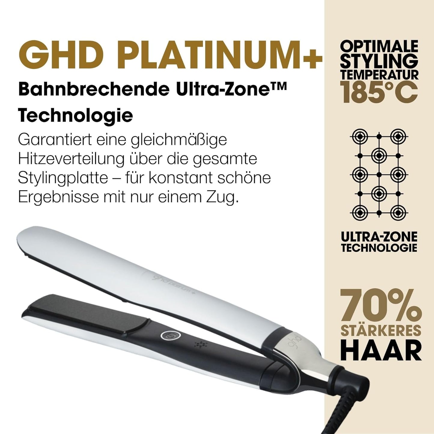 ghd platinum+ professionelles Glätteisen (26mm Platten) in Schwarz und weiß